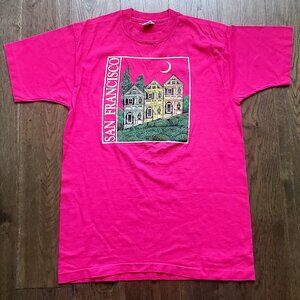 Hot Pink SAN FRANCISCO Graphic T Shirt City Scene Homes Moonlight Midnight LARGE